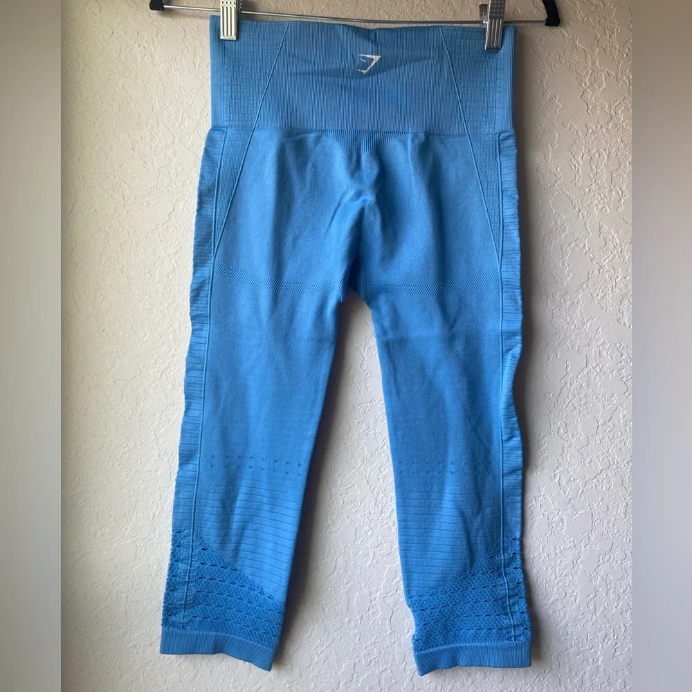 Gymshark Energy Seamless Cropped Leggings in Dark Baby Blue ~ Size Small - Picture 7 of 10
